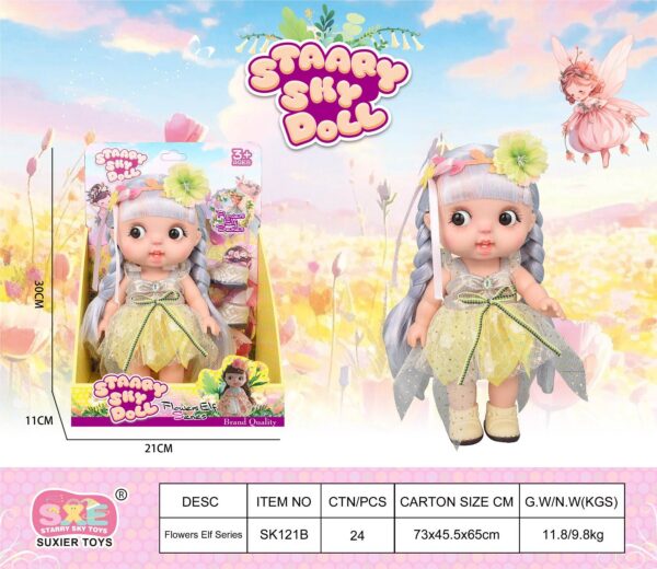 12寸全搪胶大头娃娃花仙子系列（尼龙双色发线）