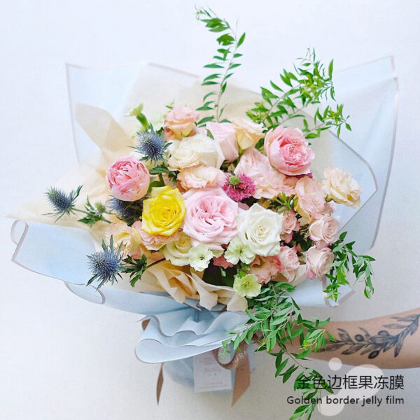 金边果冻膜韩素纸鲜花包装纸防水雾面纸花店材料花束包花资材20张/包